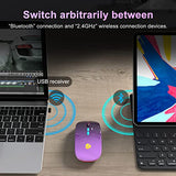 Led Wireless Mouse, Bluetooth Mouse &2.4Ghz Instant Connection,Rechargeable Ultra Silent Slim,3 Dpi 2 Connection Modes With Usb-C To Usb Adapter For Laptop/Macbook/Pc/Tablet/Ipad (Black-Purple)