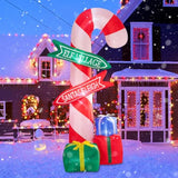 9 Ft Tall Christmas Inflatables Outdoor Decorations, Inflatables Candy Cane With Road Sign Blow Up Merry Christmas Bag Y