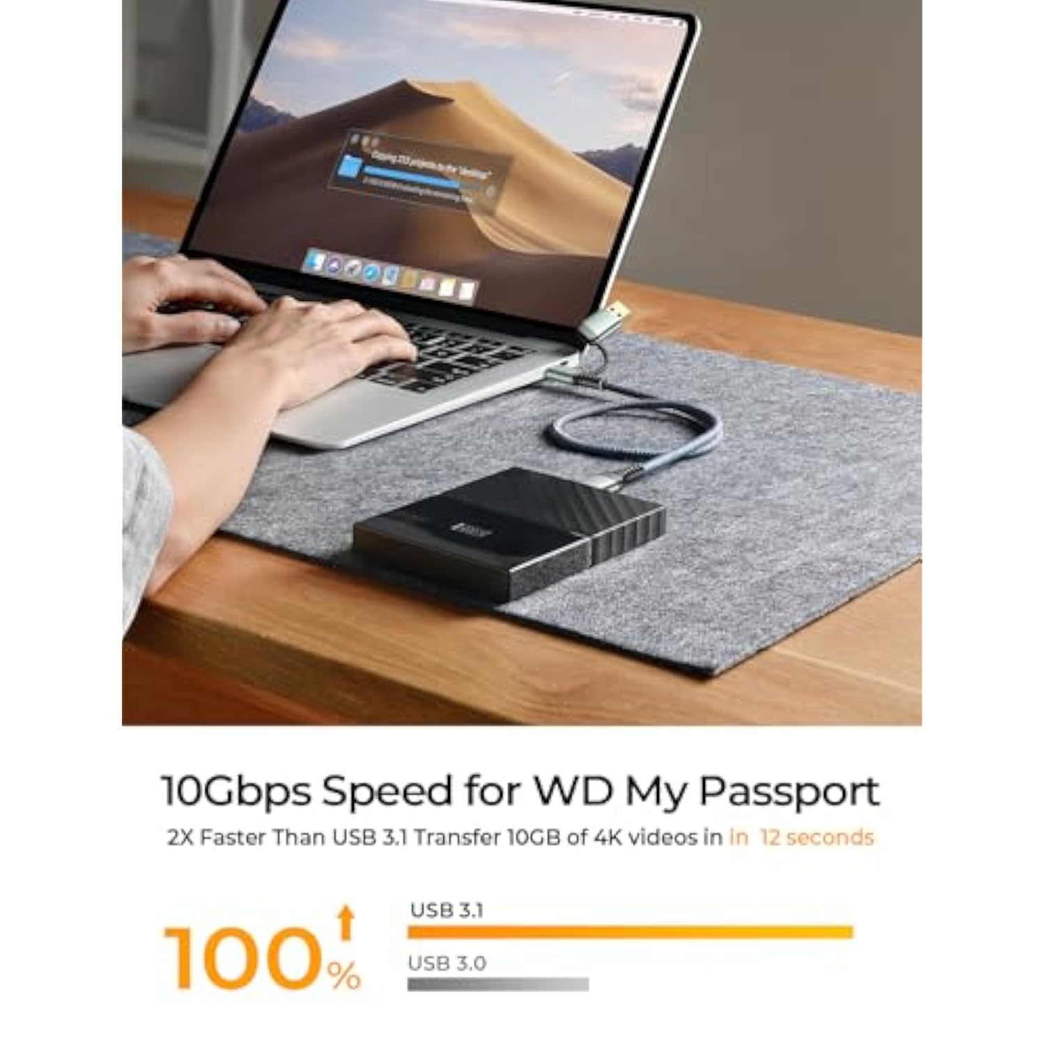 10Gbps Micro B To Usb C External Hard Drive Cable 1.5Ft, Nylon Braided External Hard Drive Cord Compatible With Macbook Pro/Air, Tablet/Ipad, Wd Seagate Toshiba Westgate, Samsung Galaxy S25