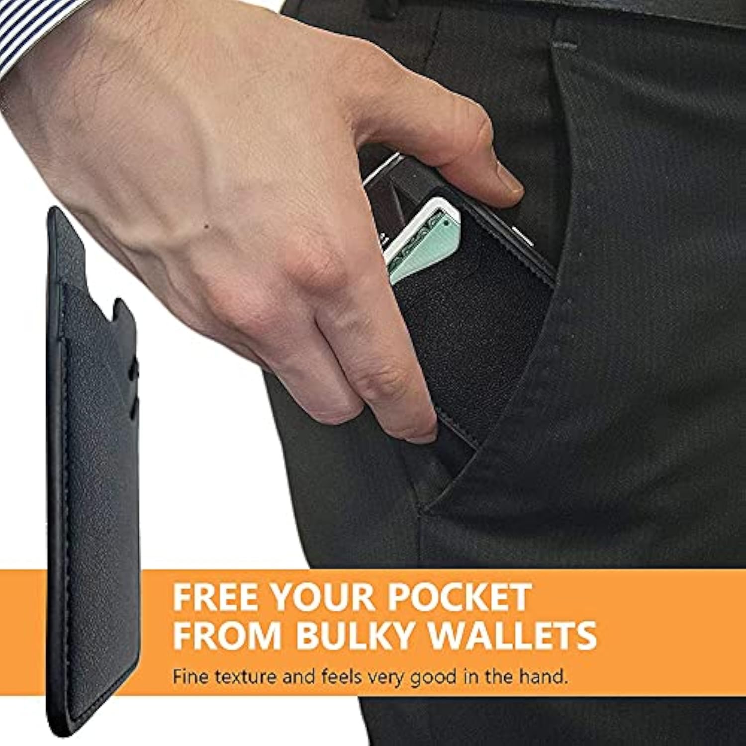 Phone Card Holder, Leather Phone Wallet Stick On, Card Holder For Back Of Phone Credit Card Holder For Phone Case Compatible With Most Of Cell Phone (Iphone, Samsung) - 2Pack Black