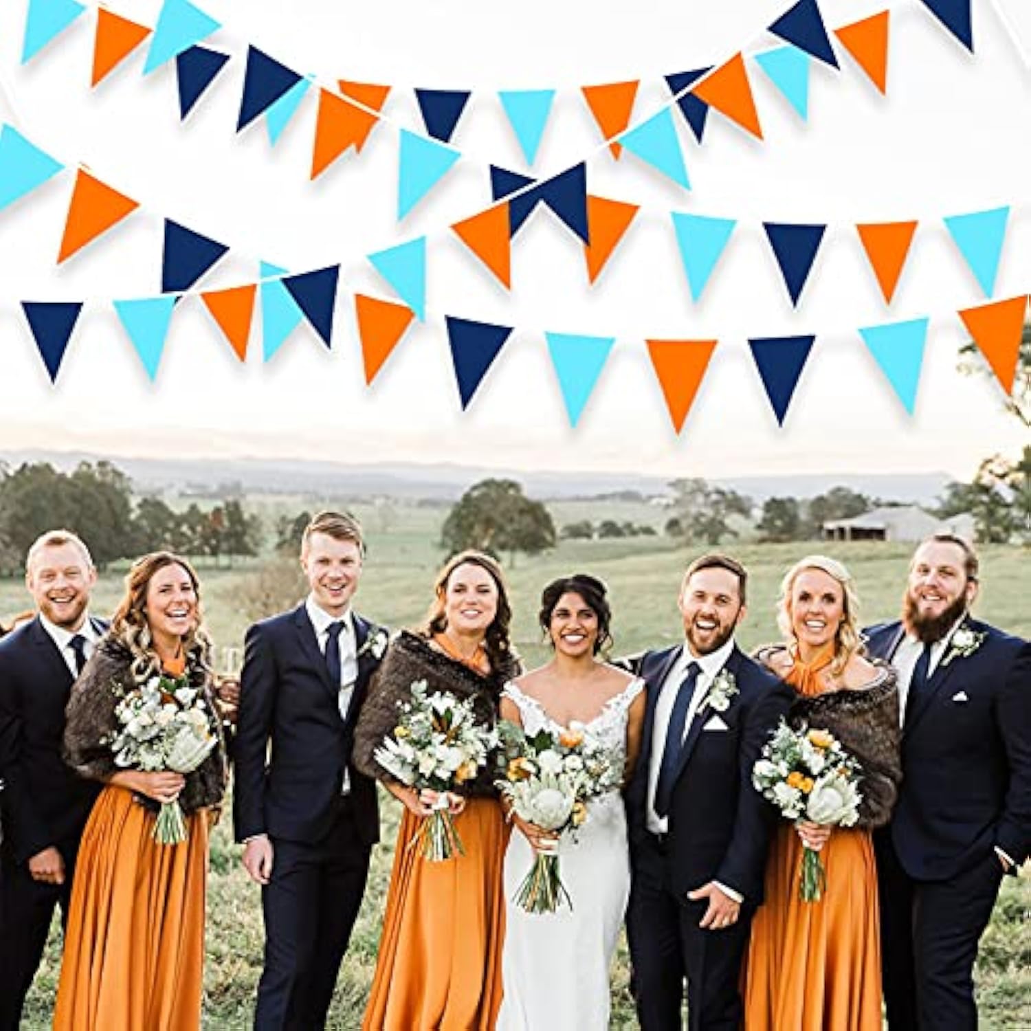 10M/32Ft Navy Blue Orange Pennant Banner Fabric Triangle Flag Cotton B