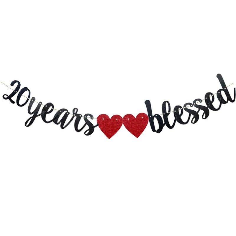 20 Years Blessed Banner,Pre-Strung, Black Paper Glitter Party Decorati