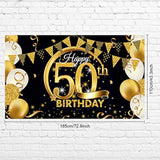 Birthday Party Decoration Extra Large Fabric Black Gold Sign Poster For Anniversary Photo Booth Backdrop Background Banner, Birthday Party Supplies, 72.8 X 43.3 Inch (50Th)