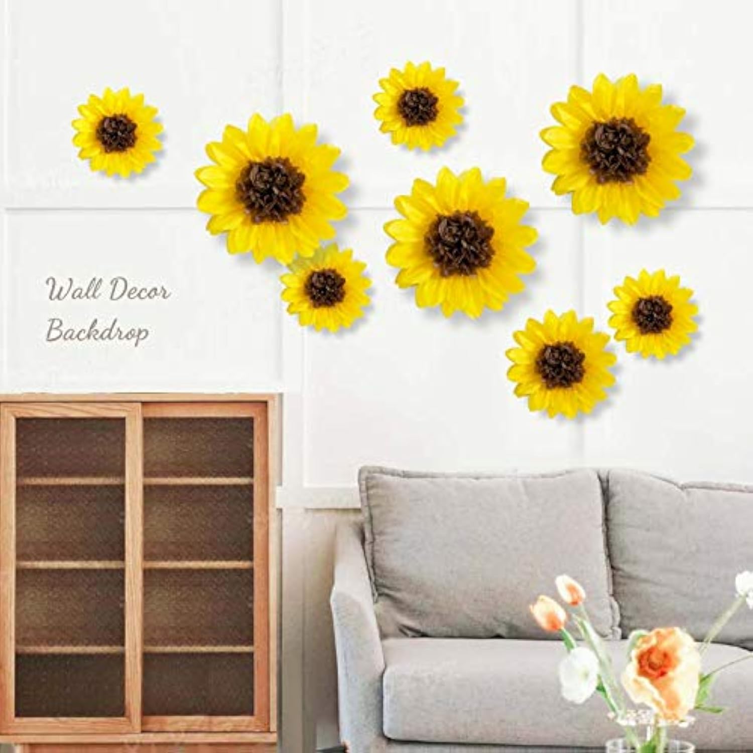 Sunflower Tissue Paper Pom Poms Décor Yellow Flowers Wall Hanging Party Decorations Birthday Bridal Baby Shower Wedding Classroom 12" 8" Pack Of 10