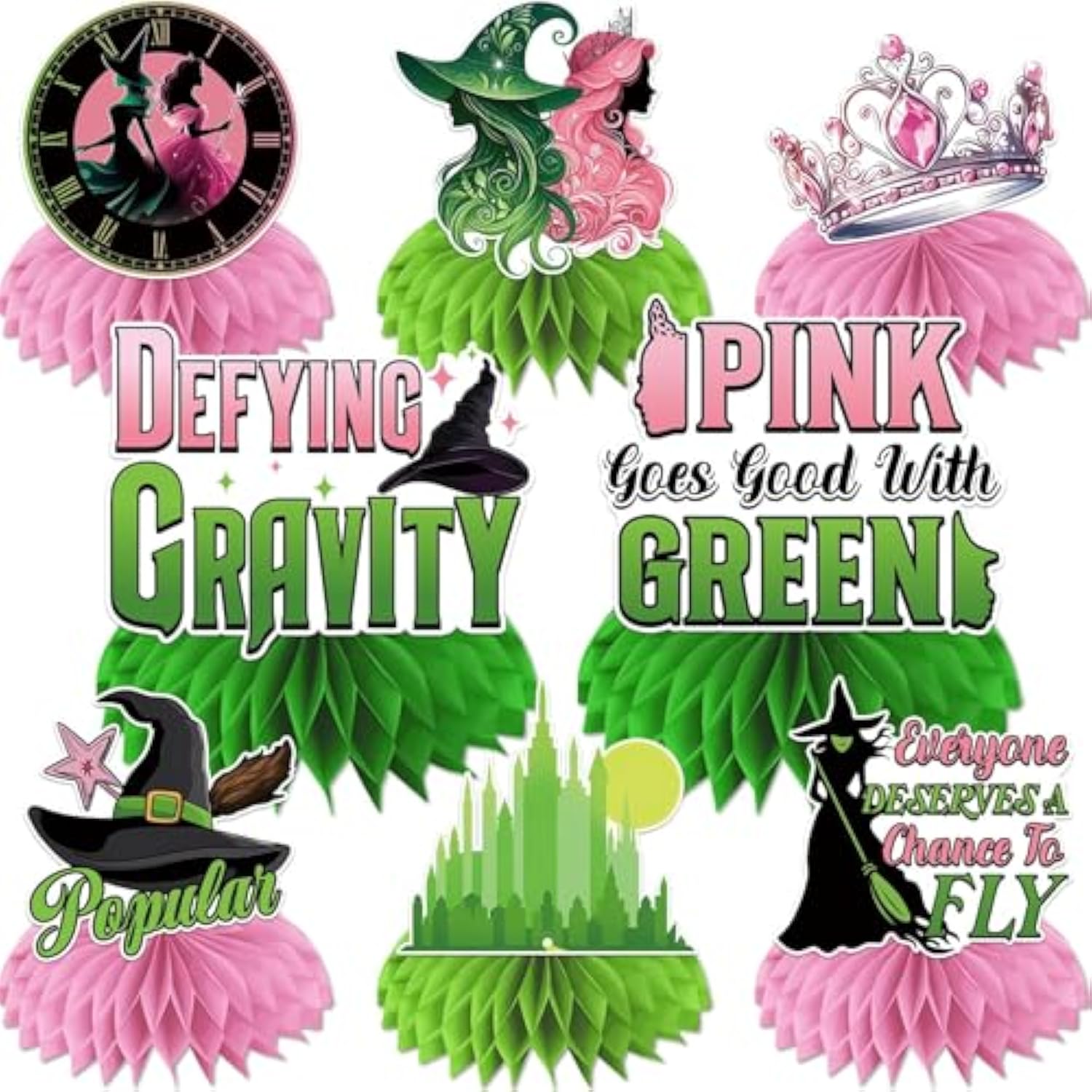Witch Theme Party Decorations, 8Pcs Pink And Green Party Honeycomb Centerpieces, Witch Table Centerpieces Party Supplies, Movie Birthday Party Decorations For Kids