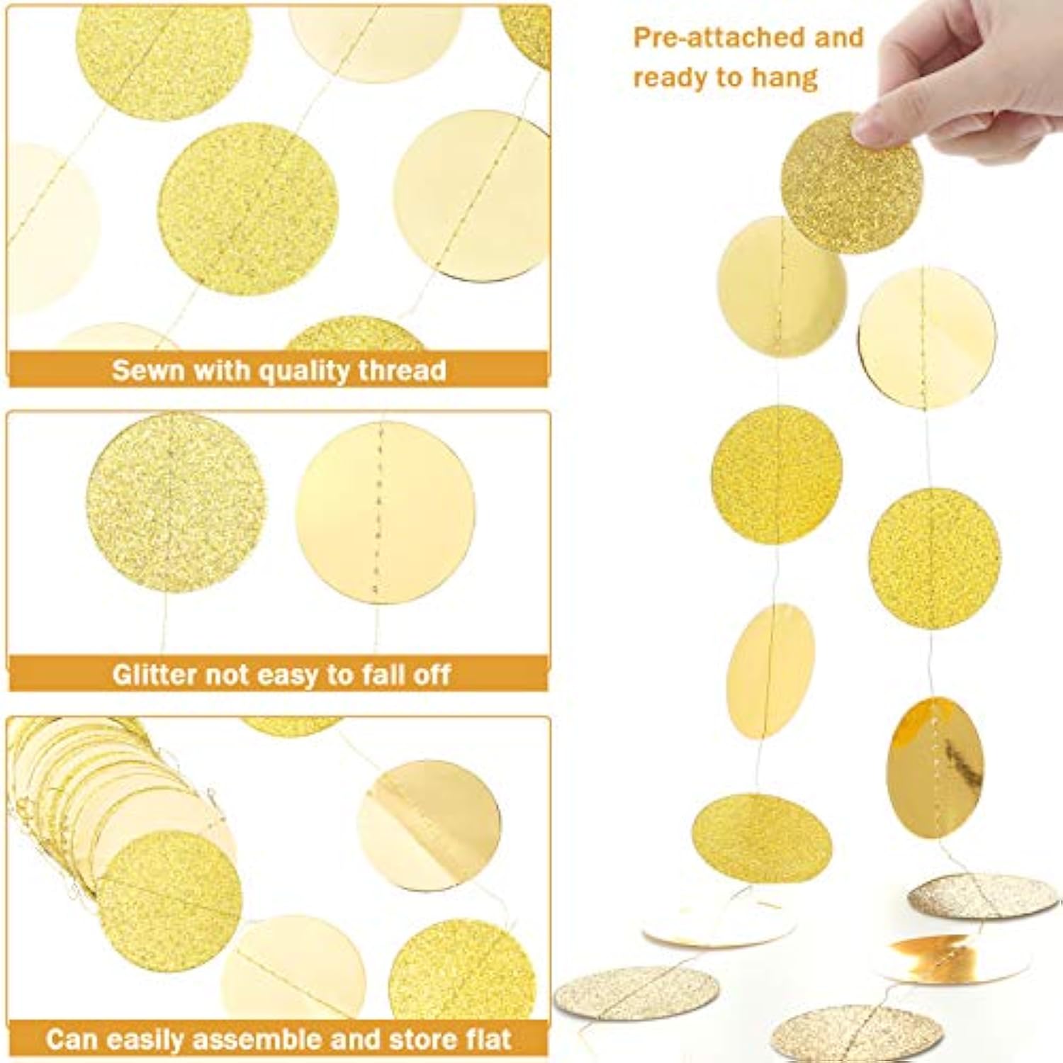 10 Pcs 131 Ft Glitter Paper Circle Dots Circle Garlands Coin Garland H