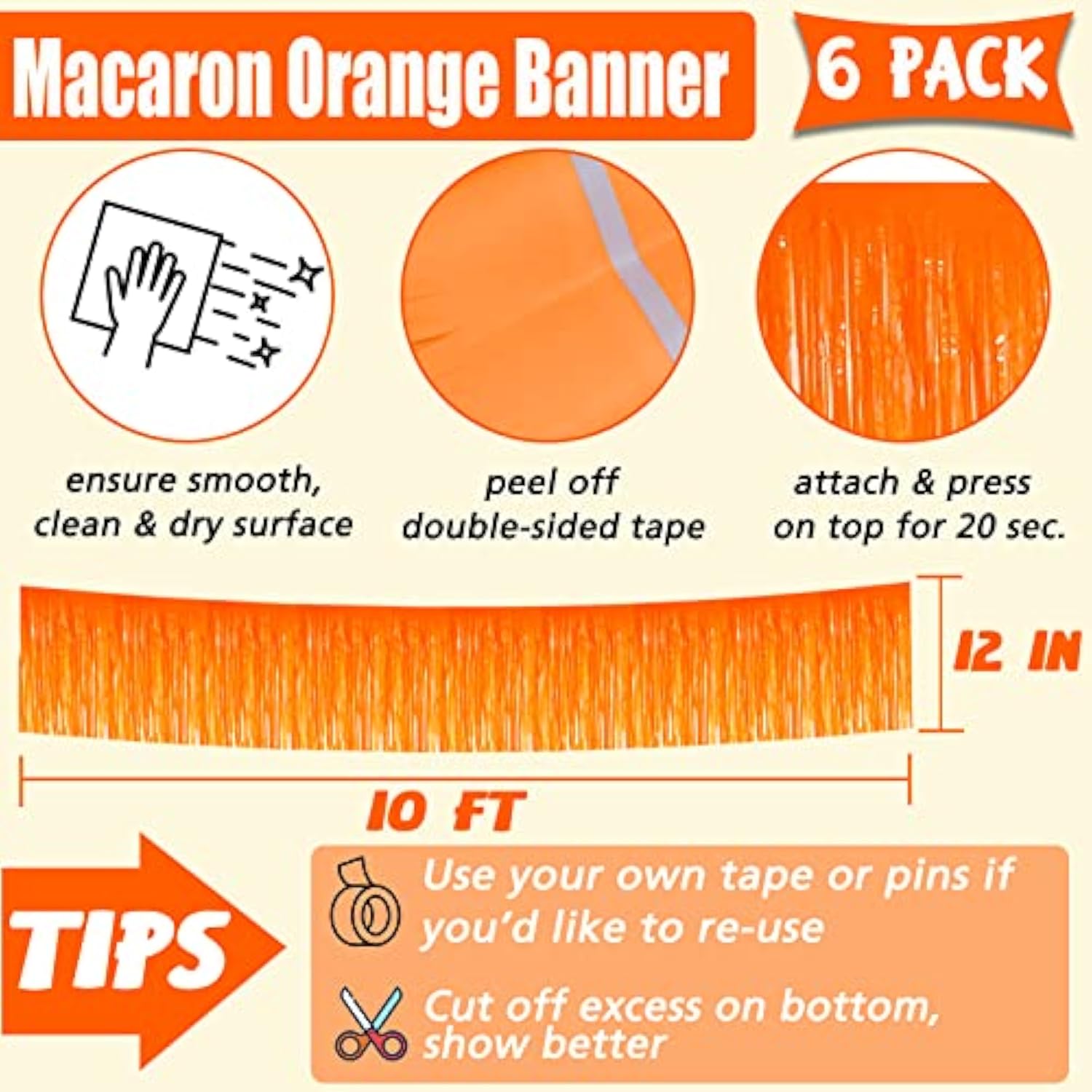 6 Pack 10 Feet Foil Fringe Garland Metallic Tinsel Banner Wall Hanging Curtain Streamers Backdrop For Parade Floats Bachelorette Wedding Birthday Party Thanksgiving Christmas Decorations(Orange)