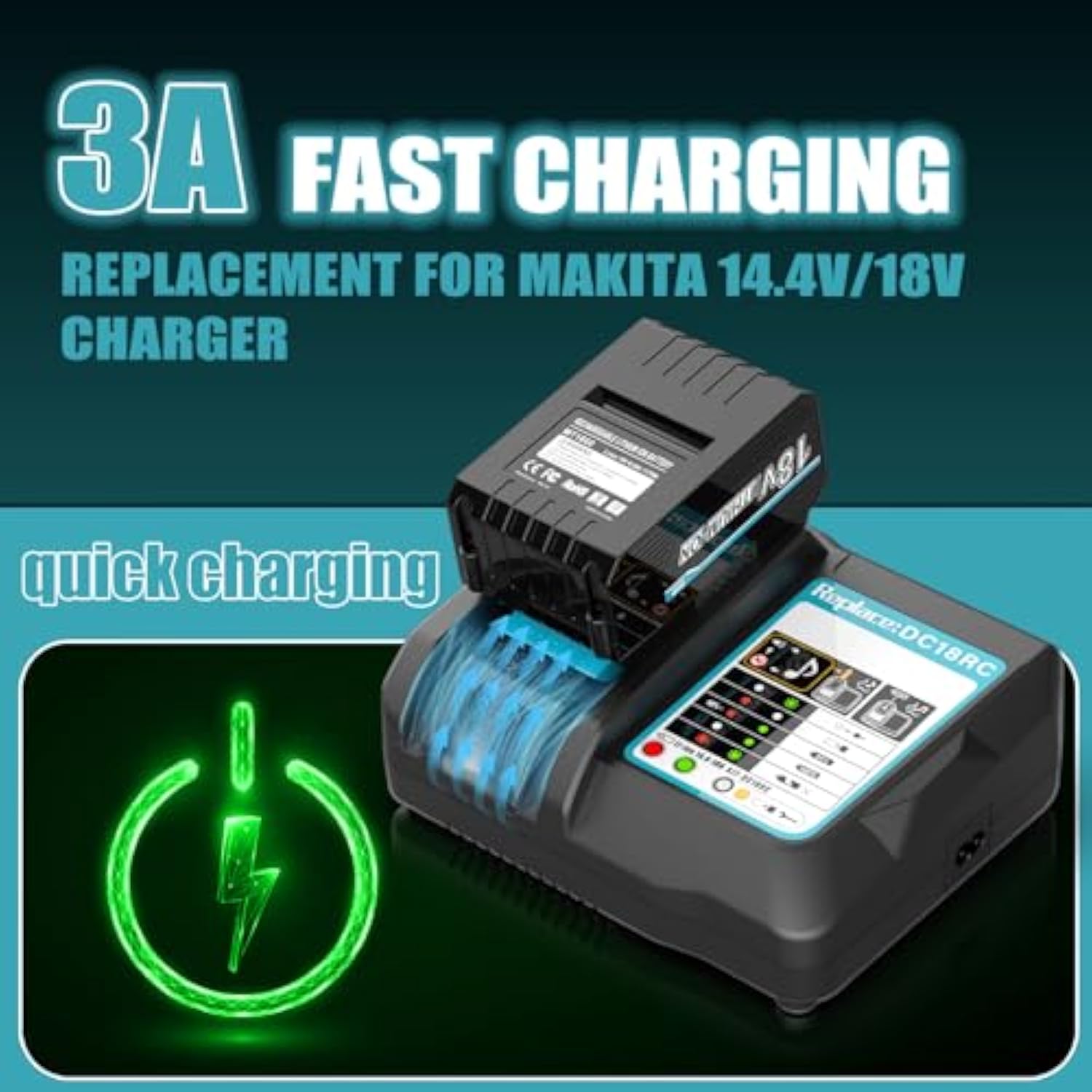Dc18Rc Rapid Battery Charger Dc18Rd Dc18Ra For Makita 14.4V-18V Lxt Li-Ion Battery Bl1815 Bl1820 Bl1830 Bl1850 Bl1860 Bl1840 Bl1430 Bl1415