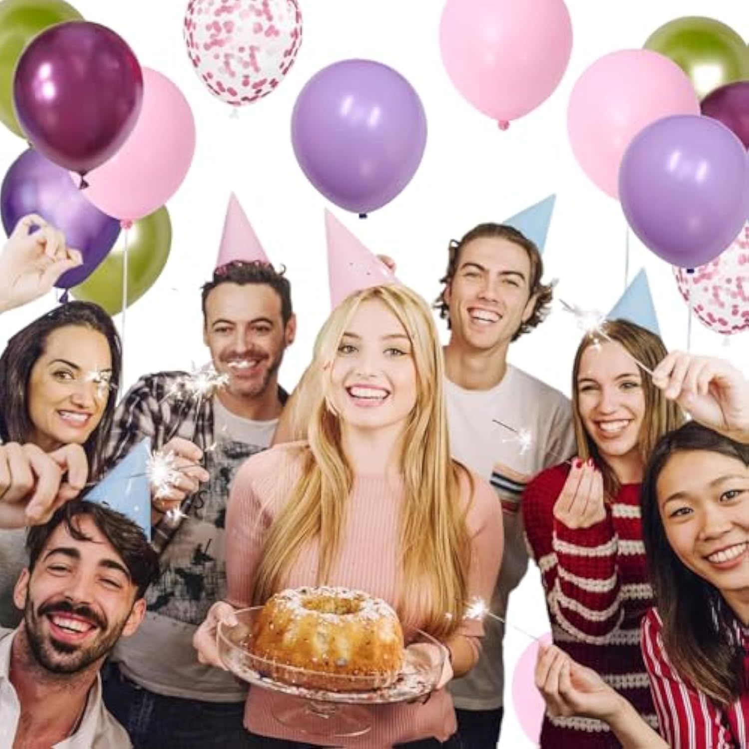 Metallic Confetti Balloon Set: Pink, Purple & Green Party Decor (48PCS)