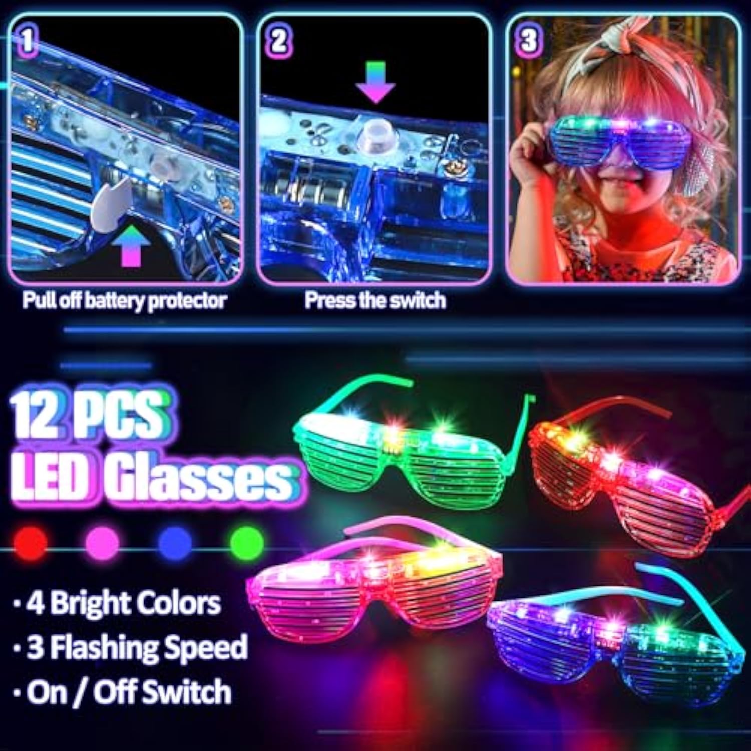 150Pcs Glow In The Dark Party Supplies For Kids Adults, Light Up Party Favors With Light Up Glasses, Headband, Rings, 100 Glow Sticks Bulk Party Pack Diy Glow Necklaces Bracelets, Neon Party Supplies