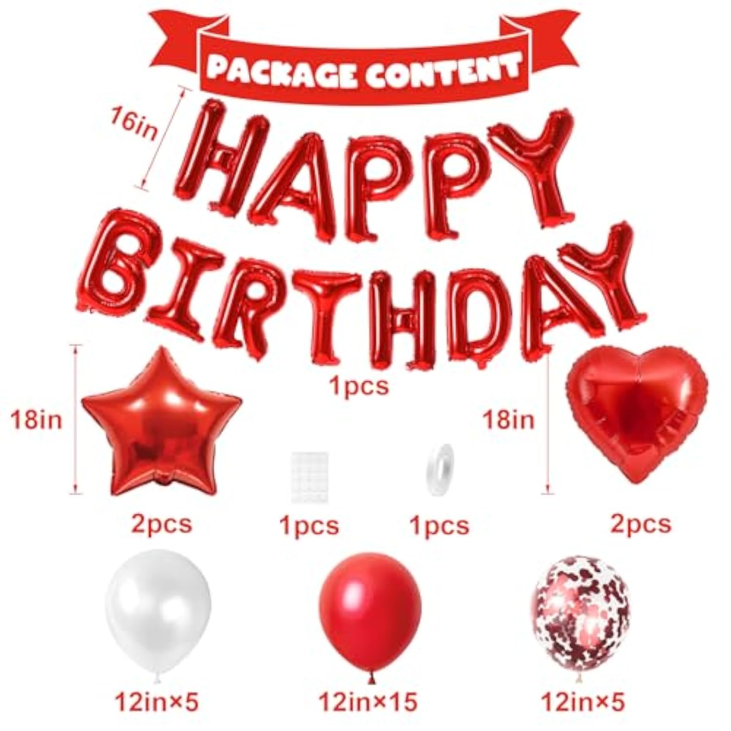 Red Birthday Decorations For Girls,Red And White Balloons Happy Birthdays Banner Balloon Heart And Star Foil Balloons For Women Girls Birthday Baby Shower Party Decorations