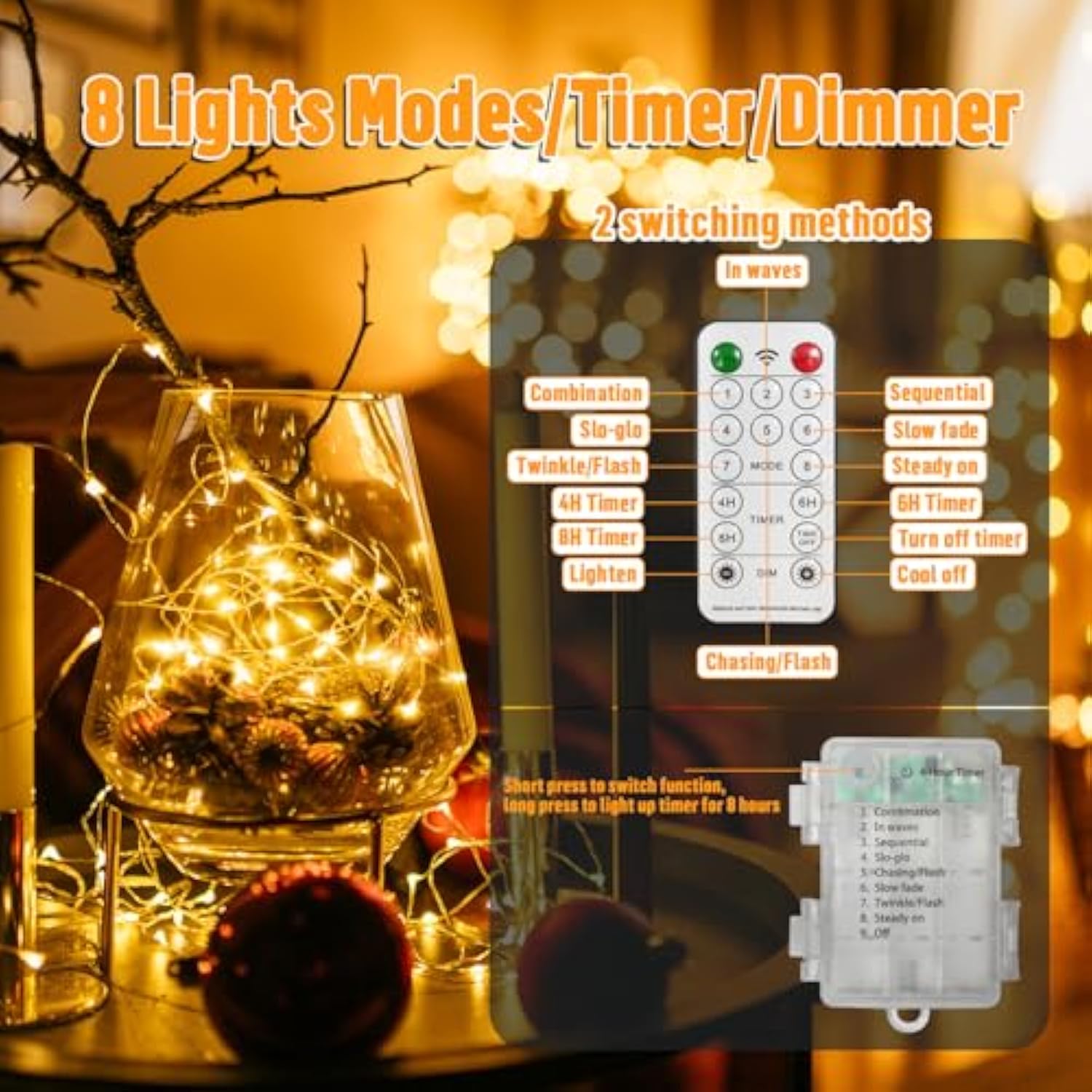 100 Led 33Ft Fairy Lights Battery Operated With Remote, Mini Starry String Lights,Multi Functions & Timer, Twinkle Light
