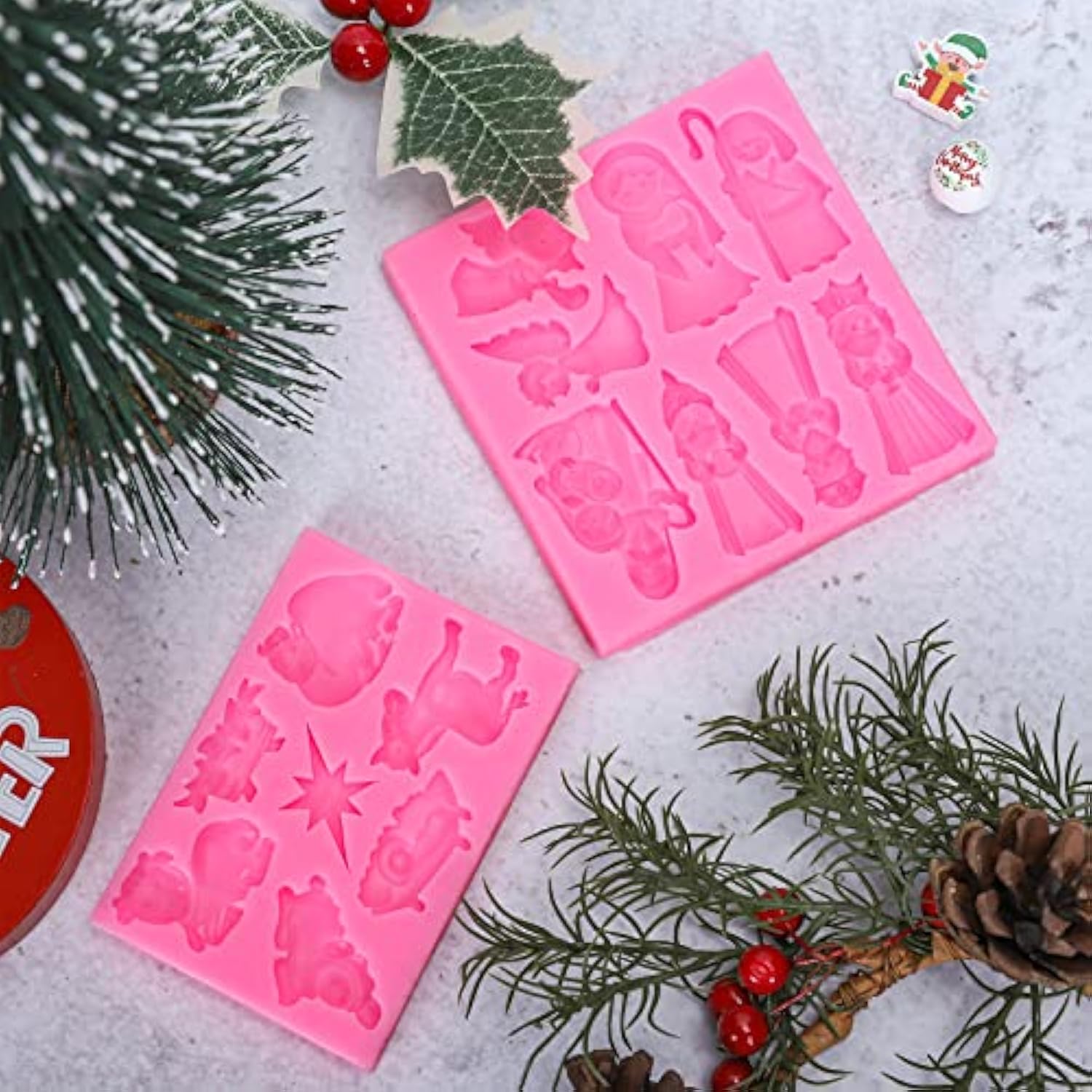 2Pcs Christmas Fondant Molds Nativity Silicone Moulds Night Of Birth Resin Baking Molds Jesus' Birth Theme Cake Decorating Molds For Xmas Handmade Diy Candy Chocolate Cookie Sugarcraft