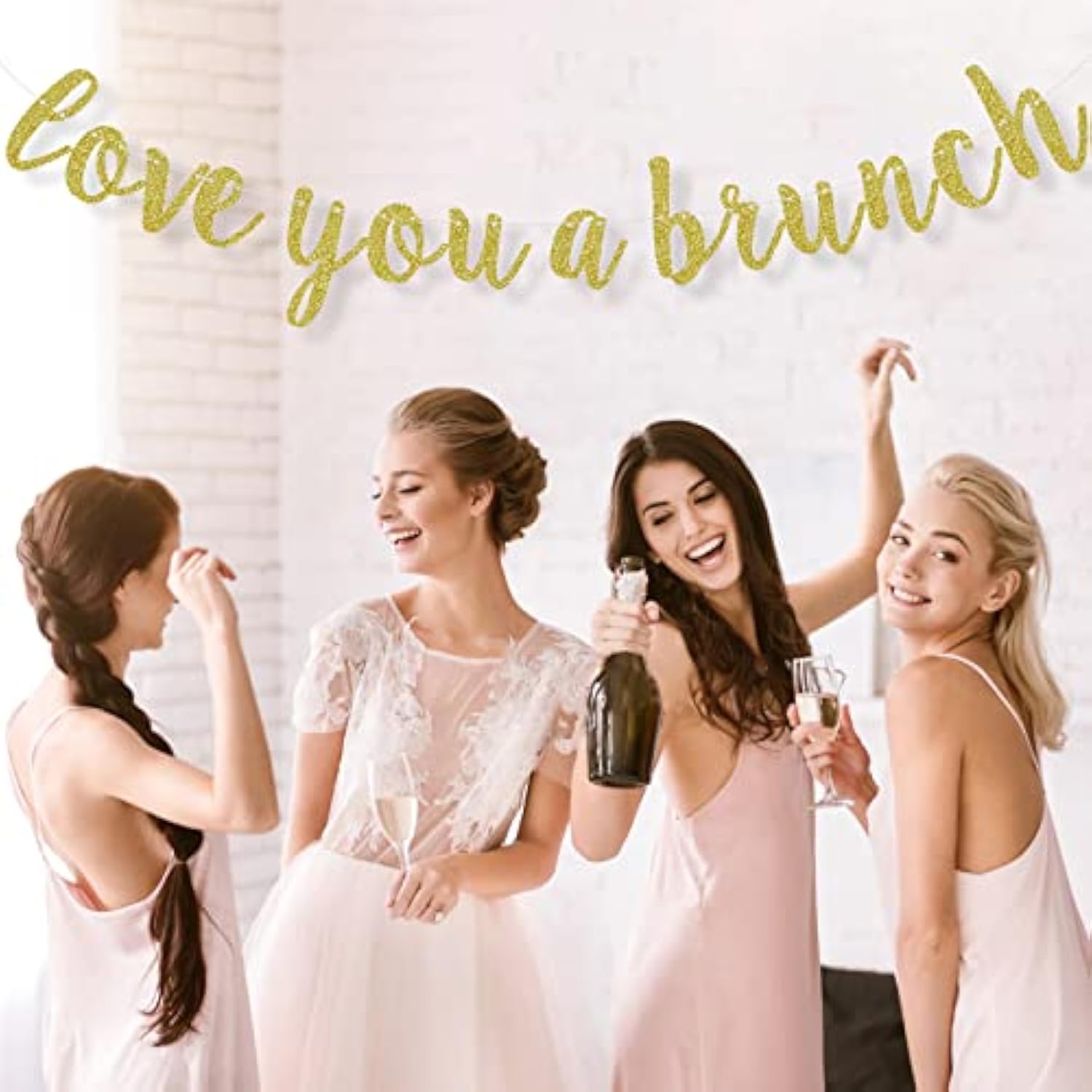 Love You A Brunch Banner Pre-Strung Black Gold Glitter Bridal Shower Party Decor