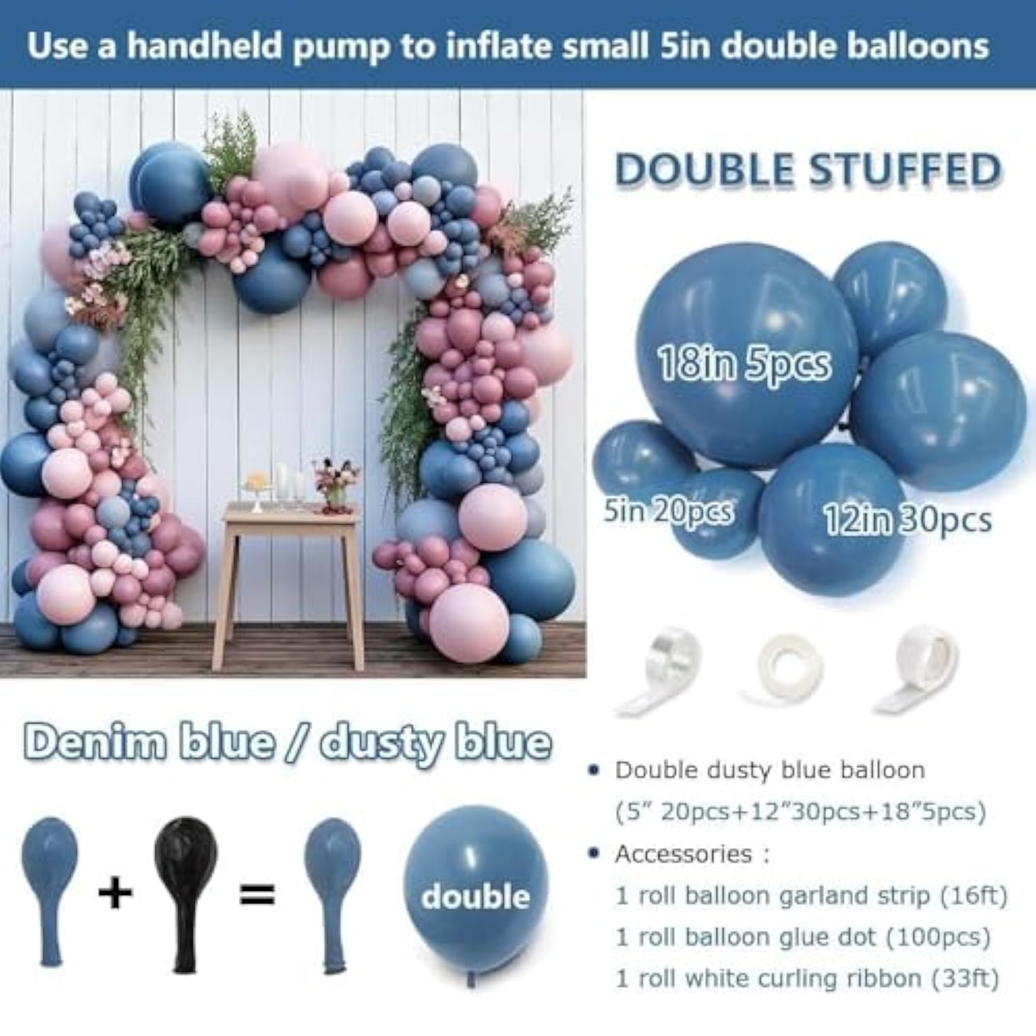 Dusty Blue Balloon Garland Slate Blue Latex Balloons Different Sizes D