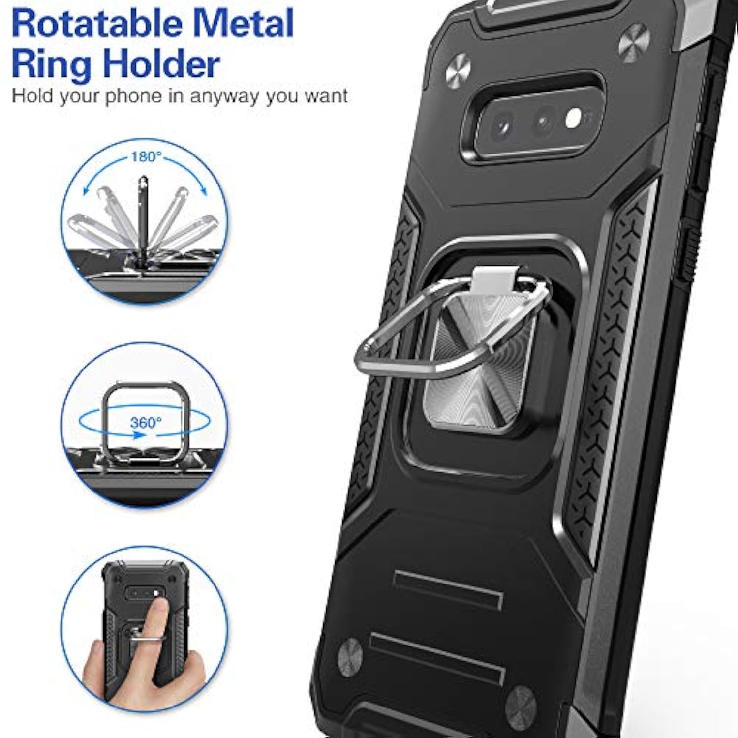 For Galaxy S10E Case With Screen Protector,For Galaxy S10E Cover,Shockproof Drop Test Case With Car Mount Kickstand Lightweight Protective Cover For Galaxy S10E,Black