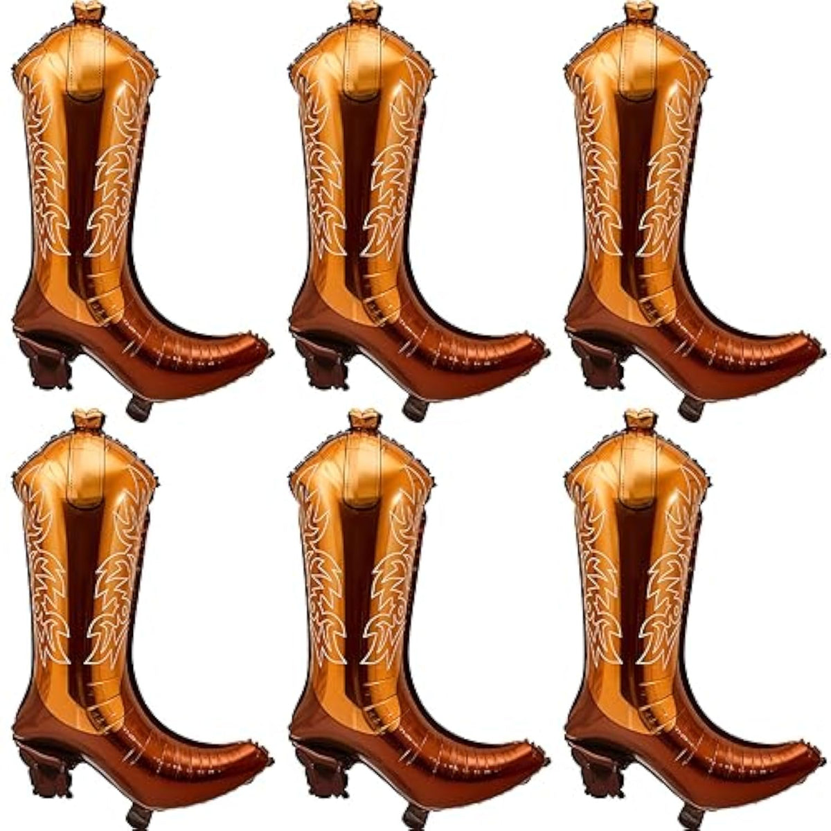 6 Pcs Cowboy Boot Balloons Bulk 25.6 Inch Large Cowgirl Rodeo Western Foil Jumbo Balloons Decor For Bachelorette, Birthday, Boots On The Ground, Disco Party Supplies(Brown)