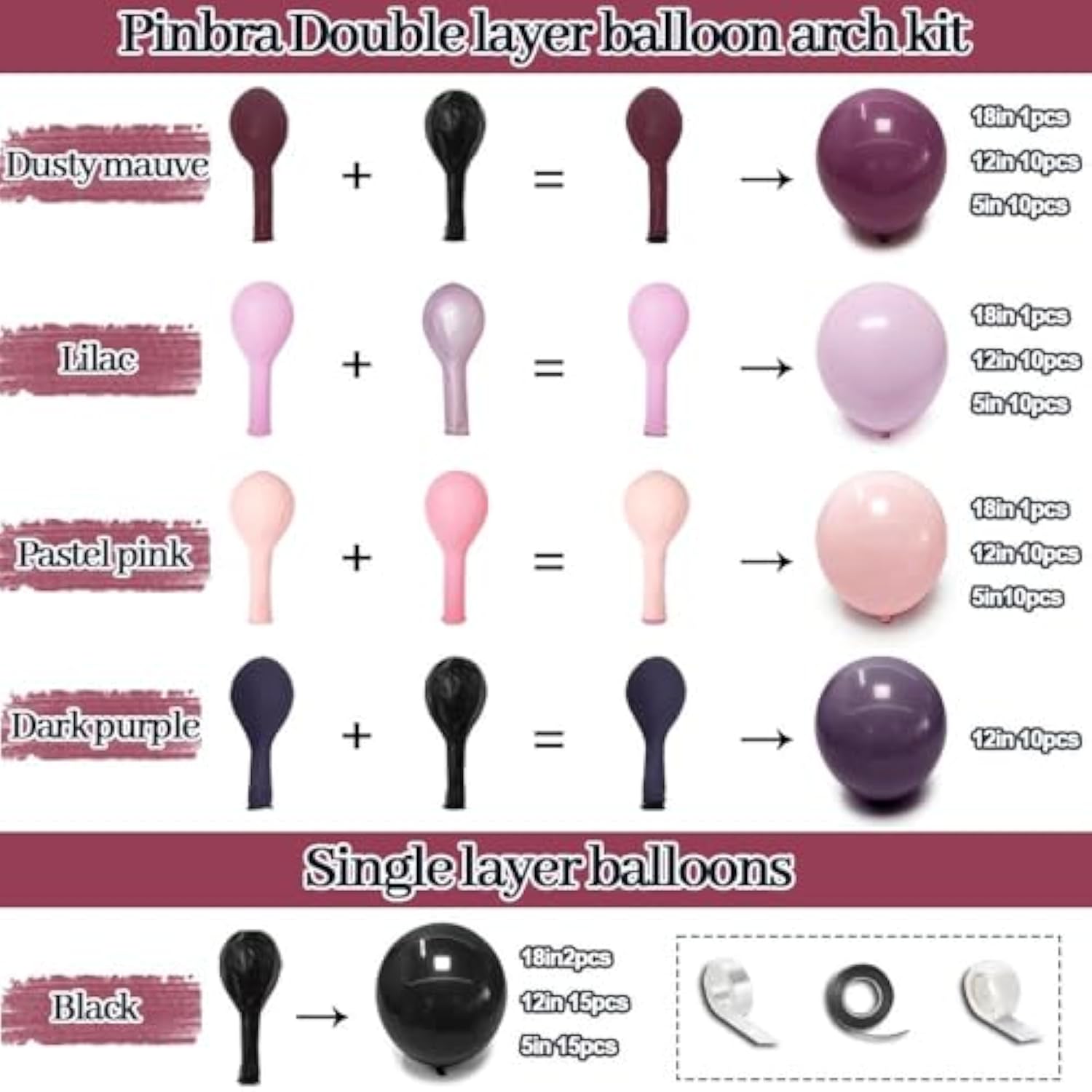 Black Pink Purple Balloons Double Stuffed Dark Plum Mauve Pink Pastel Lavender Lilac Balloon Garland Arch Kit For Wednesday Addams Birthday Baby Shower Wedding Goth Party Decorations