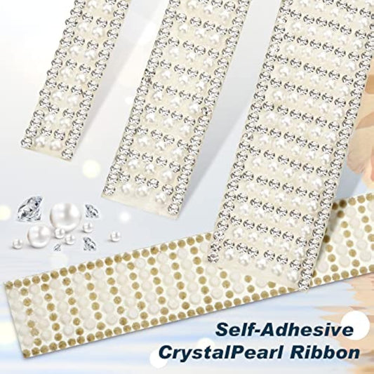 Pearl Stickers 3 Rolls Self Adhesive Pearl Rhinestone Ribbon Pearl Wra