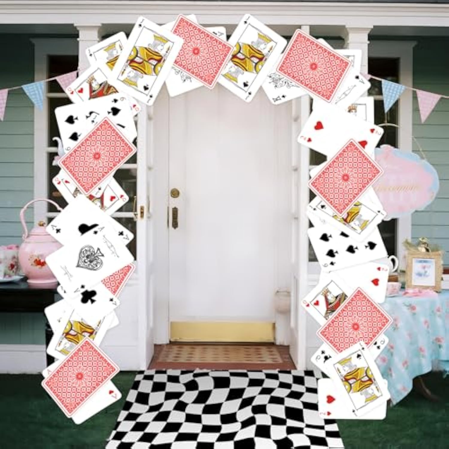 Wonderland Tea Party Decor 6.56x4.9 Ft Poker Cards Banner & Photo Booth Props
