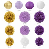 Purple-Lavender White Gold Party Decorations - 20Pcs Graduation Birthday Paper Lanterns Fans,Tissue Pom Poms,Honeycomb Balls,Baby Shower Bridal Wedding Bachelorette Valentines Day Decor
