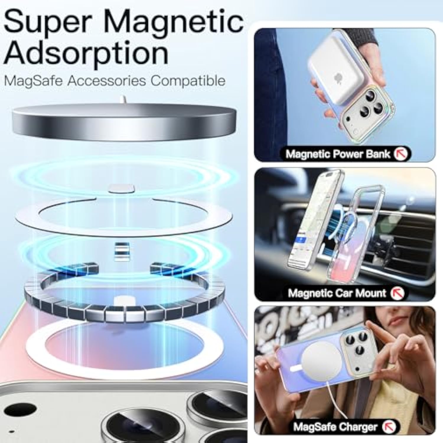 JETech Iridescent Case for iPhone 17 Pro 6.3-Inch Compatible with MagSafe, Cute Unique and Aesthetic Design, Colorful Fluorescent Translucent Back Shockproof Phone Cover (Iridescent)