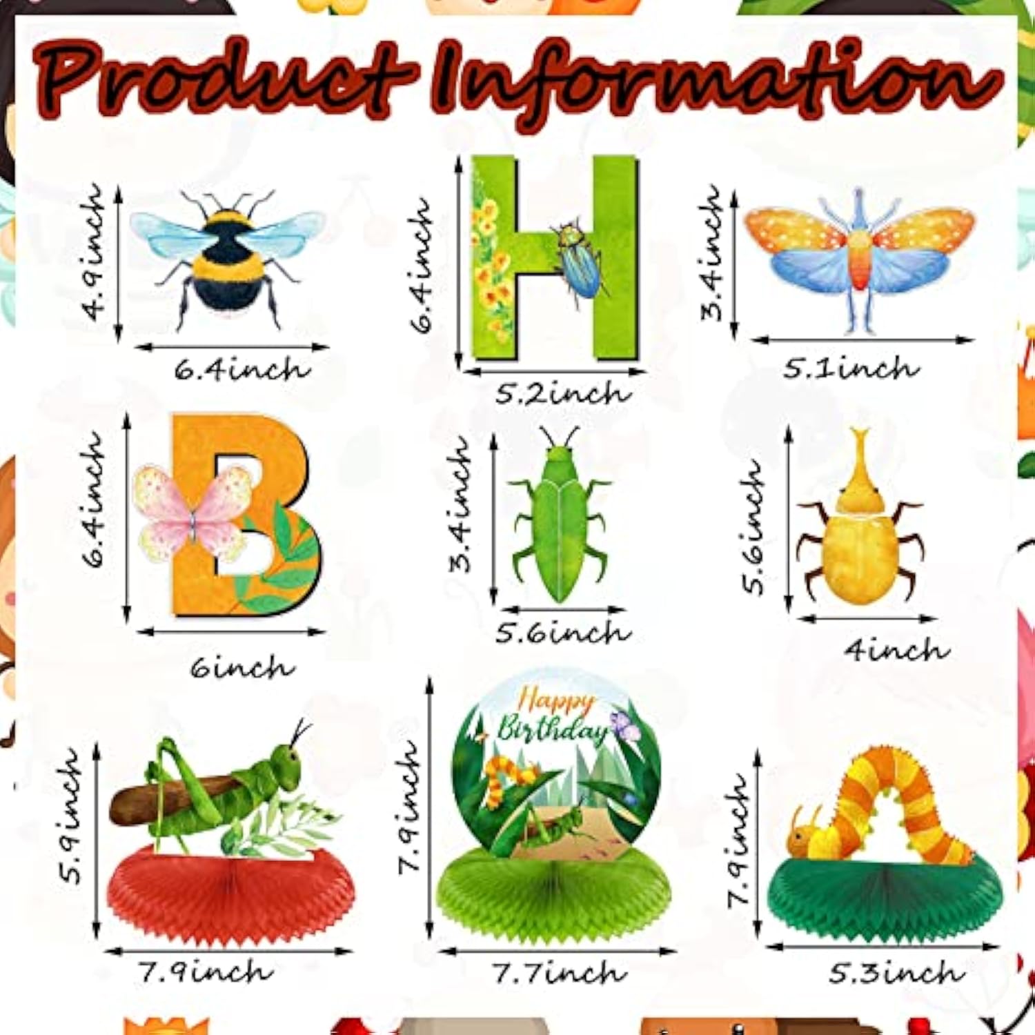 28pcs Bug Party Decorations – Insect Banner, Swirls & Centerpieces for Kids Birthday or Baby Shower