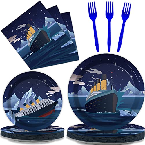 96 Pcs Nautical Party Paper Plate and Napkins Cruise Ship Classic Movie Birthday Party Table Decorations Supplies Ocean Tableware for 24 Guests
