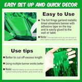 3 Pack 10 Ft Green Foil Fringe Garland Metallic Streamers Tinsel Banner Wall Hanging Garland Backdrop For Parade Floats, Halloween, Christmas, Thanksgiving, New Year Party Decorations