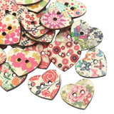 50 Pack 25Mm 2-Hole Mixed Flower Pattern Printed Wooden Peach Heart Sh