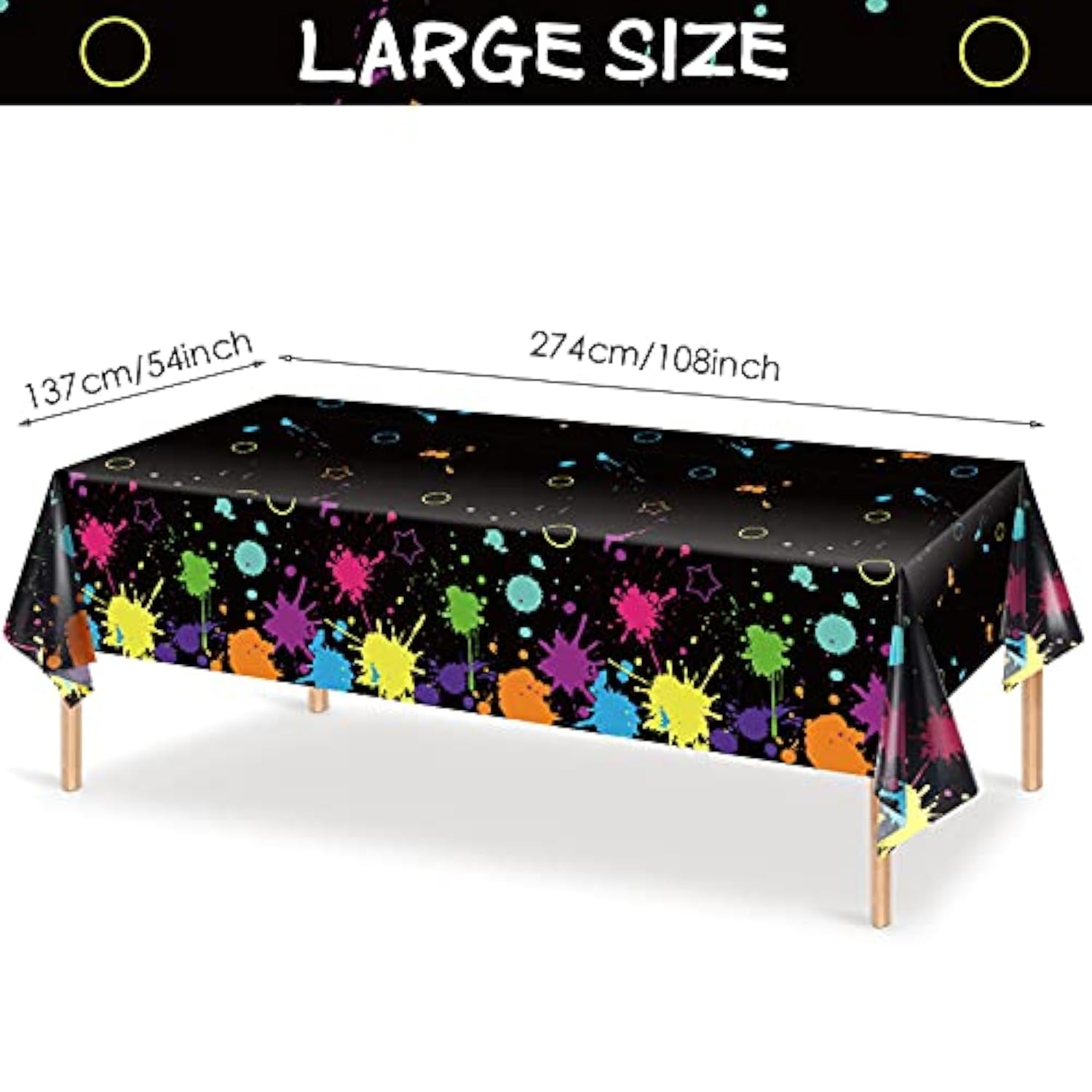 Glow Party Table Covers Neon Plastic Tablecloths 108 X 54 Inch Disposable Neon Glow Table Cloths For Black Light Birthday Party Supplies Decorations(3 Pieces)