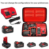 Extra Large Battery Hard Carrying Case, For Milwaukee M18 18V/ M12 12V Battery And Charger, Batteries Box Holder For 2.0/3.0/4.0/6.5/5.0/8.0/6.0/9.0-Ah Batteries, Adapter (Bag Only) - Red
