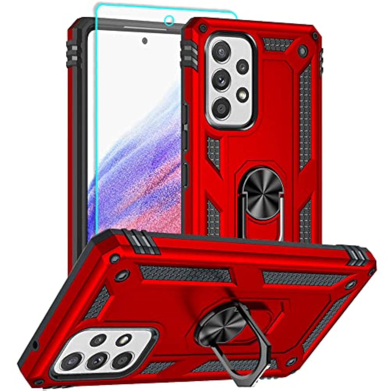For Samsung A53 5G Case, Galaxy A53 5G Case With Hd Screen Protector, [Military Grade 16Ft. Drop Tested] Ring Shockproof Protective Phone Case For Samsung Galaxy A53 5G,Red
