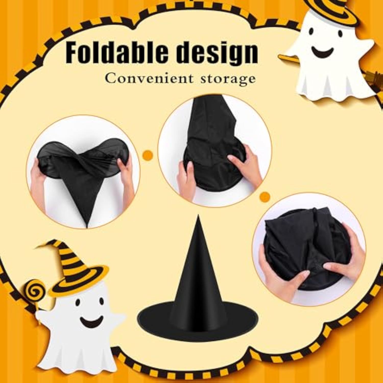 12 Pieces Halloween Costume Witch Hat With 100 Yards Hanging Rope For Halloween Yard Decoration