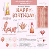 Vidal Crafts 71-Piece Rose Gold Birthday Decorations For Women - Party Backdrop With Latex, Foil & Confetti Balloons, Happy Birthday Decorations Banner & Rose Gold Foil Fringe Curtains