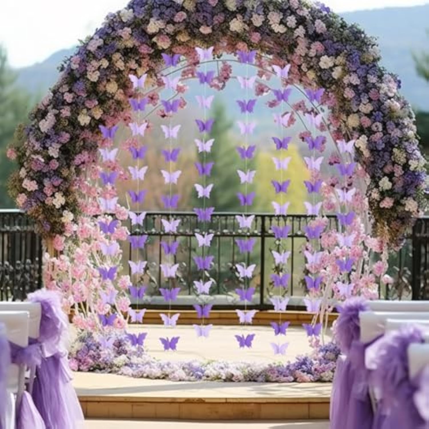 Butterfly Hanging Garlands - 3D Purple Paper Butterflies, 4 Packs - Birthday Decorations For Baby Showers, Home Decor, Weddings & Parties (39Ft)