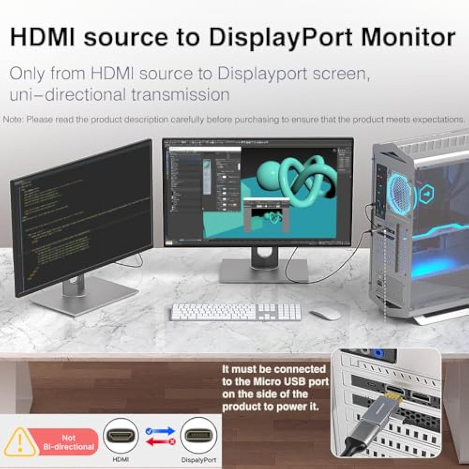 Hdmi To Displayport Adapter 4K@60Hz, Active Hdmi Male To Dp Female Converter N