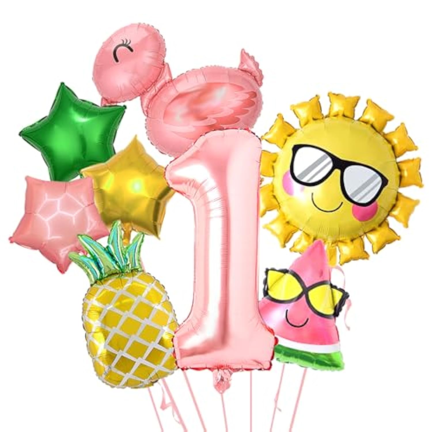 Hawaiian 1st Birthday Set – 8pcs Flamingo Foil Balloons for Tropical Party Decor
