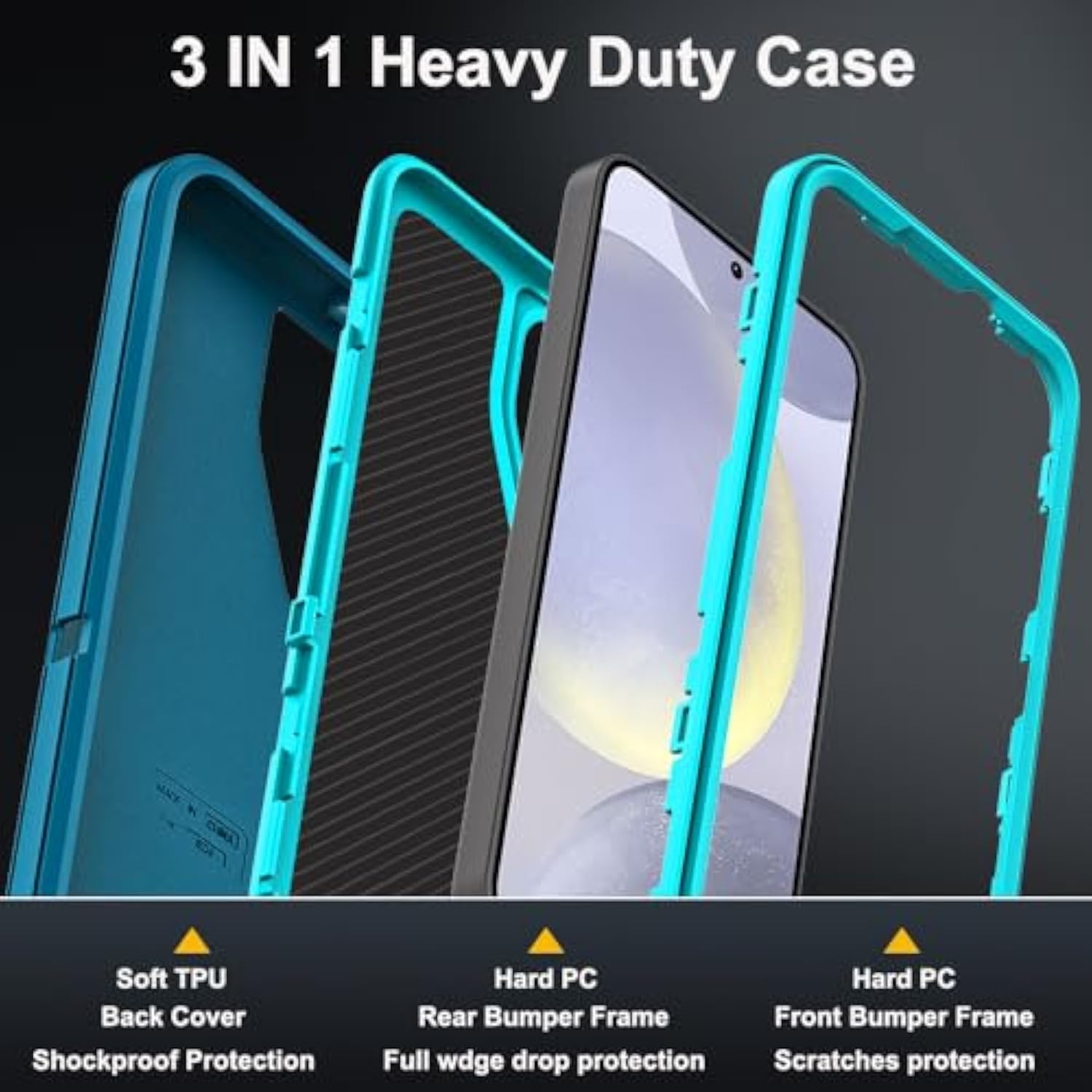 For Samsung Galaxy S24 Plus Case With 2Pcs Tempered Glass Screen Protector And 1Pcs Camera Lens Protector, 3 In 1 Heavy Duty Shockproof/Drop Proof/Dust Proof Case (Blue/Turquoise)