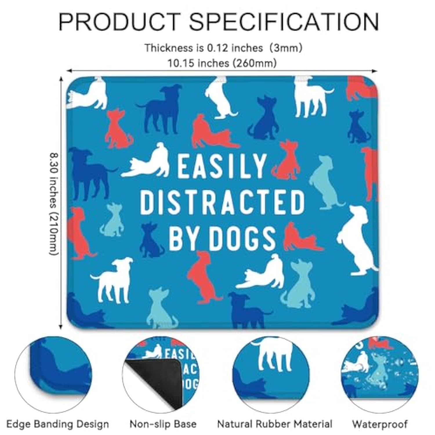 Easily Distracted By Dogs Funny Mouse Pad For Desk, Dog Owner Gifts, Cute Mousepad Gifts For Dog Lover Dog Mom Friend, Office Gifts For Pet Lover Coworker Colleagues