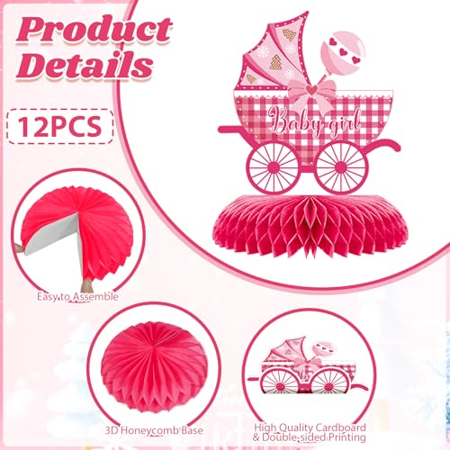 12Pcs Pink Gingerbread Baby Shower Honeycomb Centerpieces Christmas Gingerbread Man Honeycomb Table Decorations for Winter, Birthday, Baby Shower Party Favors
