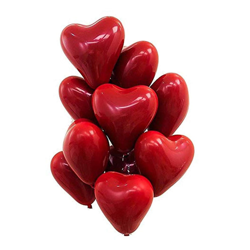 50Pcs 10Inch Red Heart Balloons, Red Heart Thick Ruby Double Latex Bal