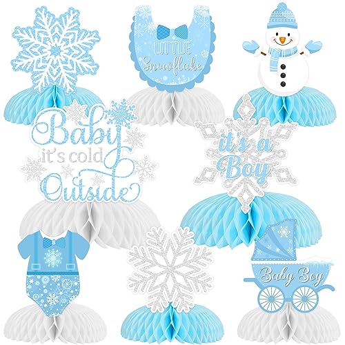 8 Pack Baby It’s Cold Outside Honeycomb Centerpieces Baby Shower Decorations for Boy, Winter Blue White Little Snowflake It’s A Boy Table Toppers Decors Gender Reveal Party Supplies