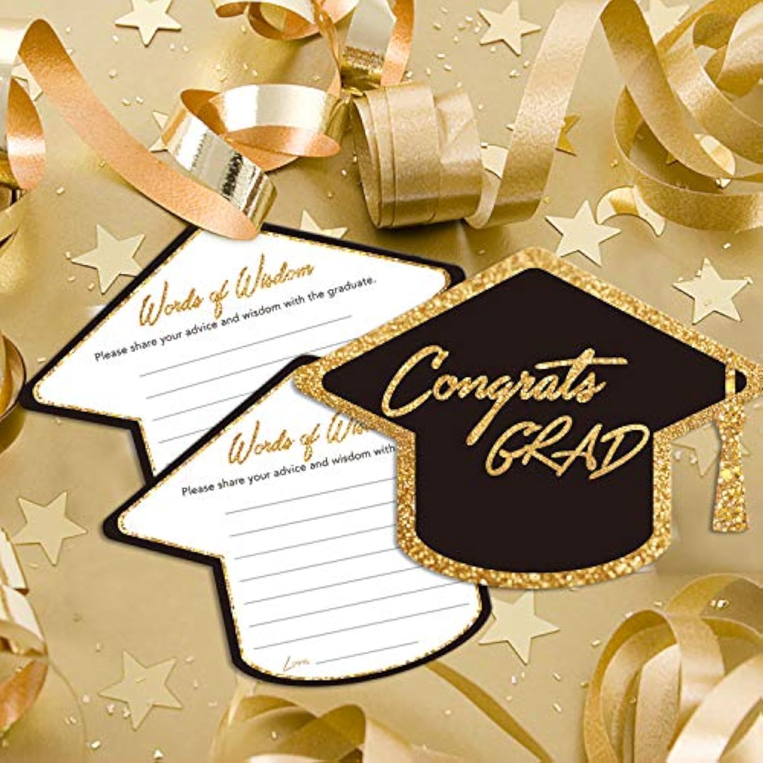 Graduation Advice Cards For The Graduate (50 Pack), High School Or College Graduation Party Games Decorations Supplies, Well Wishes Card For Graduates, Advice For The Graduate Cards (Black)