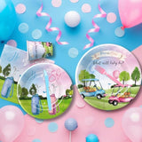 Golf Gender Reveal Decorations Tableware, Blue Or Pink Golf Gender Reveal Party Supplies, He Or She Paper Plate, Cup, Napkin, Cutlery, Serve 24