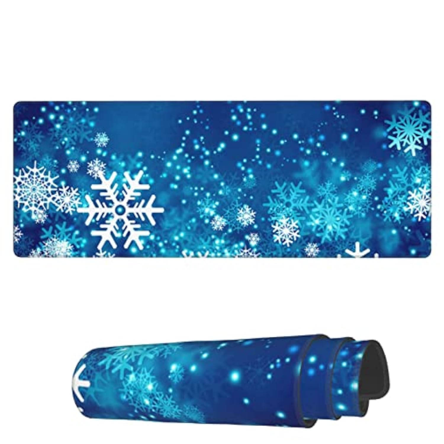 Laptop Mouse Pad Christmas Abstract Winter Snowflakes Desk Mat With Stitched Edges 31.5X 11.8 Inch Non-Slip Large Keyboard Rubber Writing Table Mat For Office Home