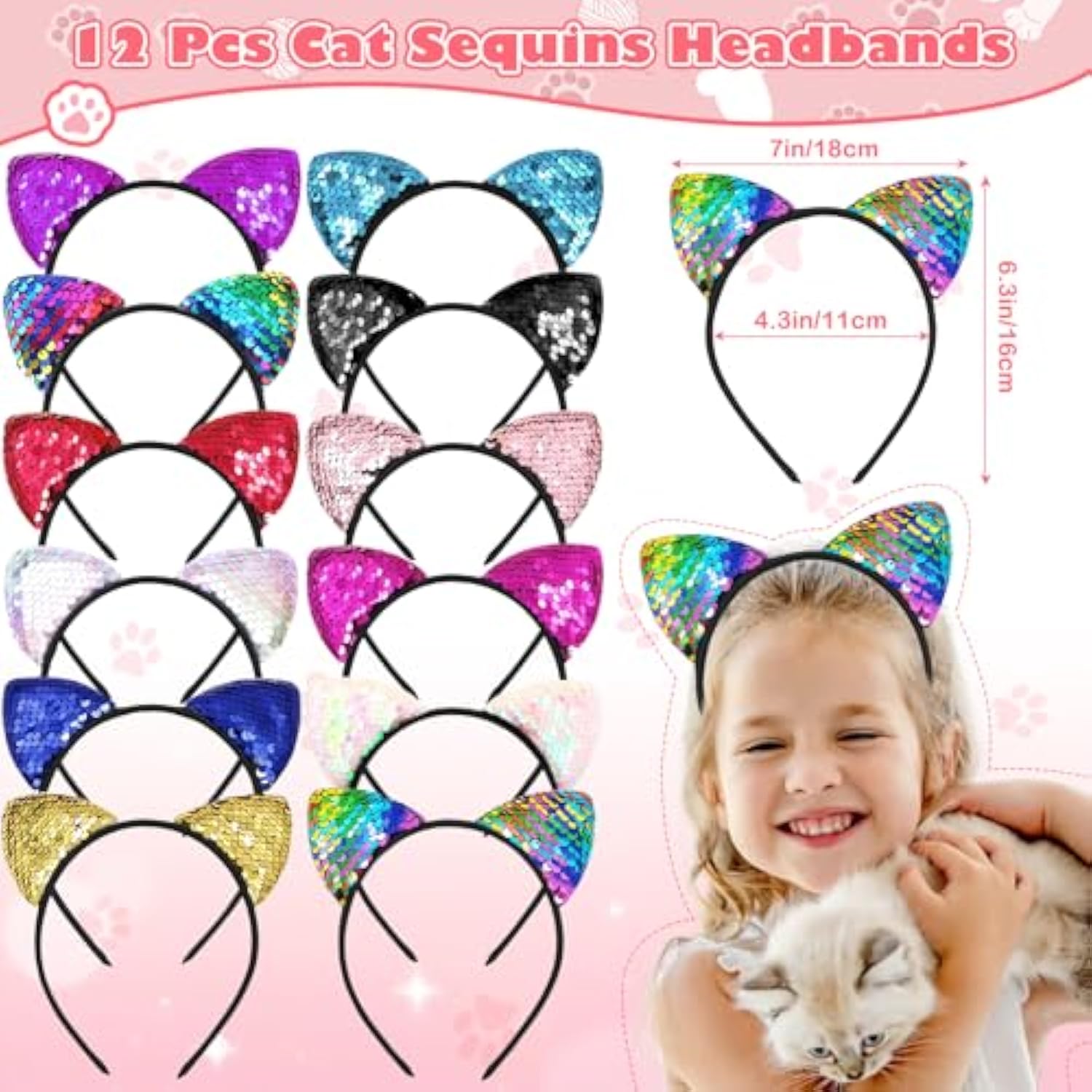 Cat Party Favors Birthday Supplies For Girls Sequin Headband Squishy Toy Keychain Tattoo Sticker Stamper Slap Bracelet Cat Sticker Goodie Bag Stuffer Kids Cat Birthday Party Supplies Decorations