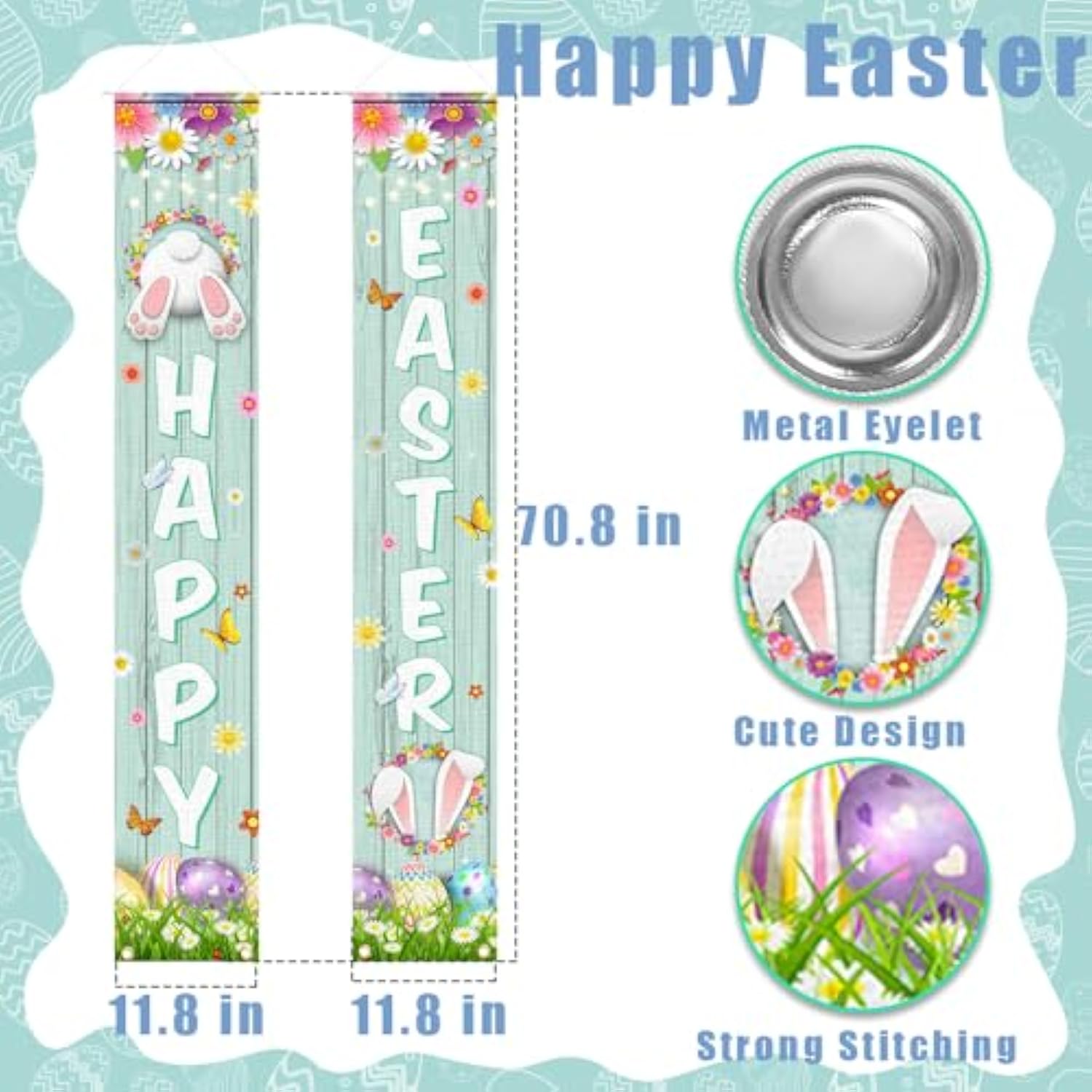 Happy Easter Porch Sign Banner - 2 Pack Welcome Signs For Spring Theme Easter Bunny Door & Party Supplies