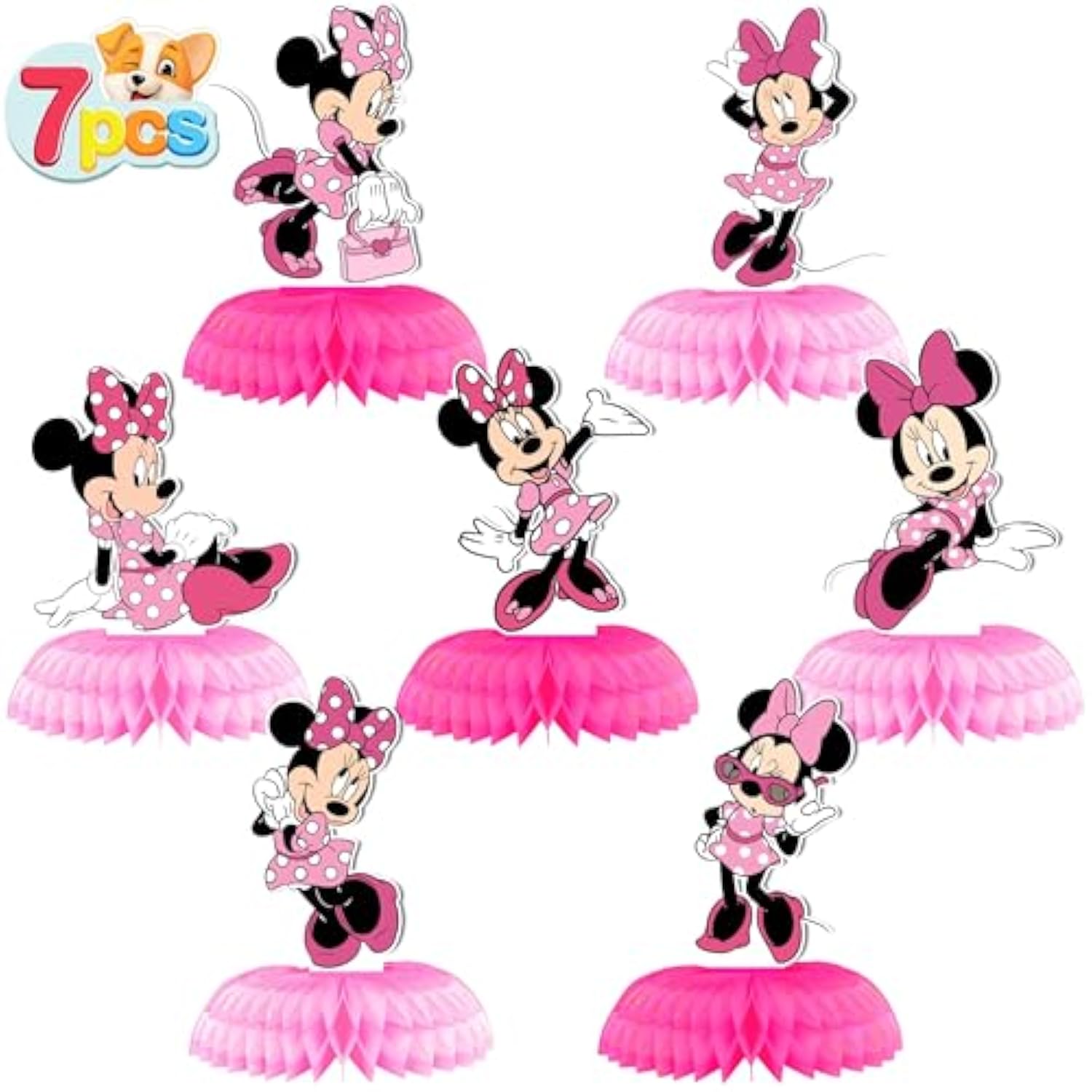 Minnie Birthday Party Supplies, 7Pcs Honeycomb Centerpieces For Mouse Party Decorations, Double Sided Table Decorations Centerpieces Party