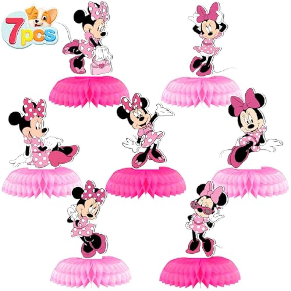 Minnie Birthday Party Supplies, 7Pcs Honeycomb Centerpieces For Mouse Party Decorations, Double Sided Table Decorations Centerpieces Party